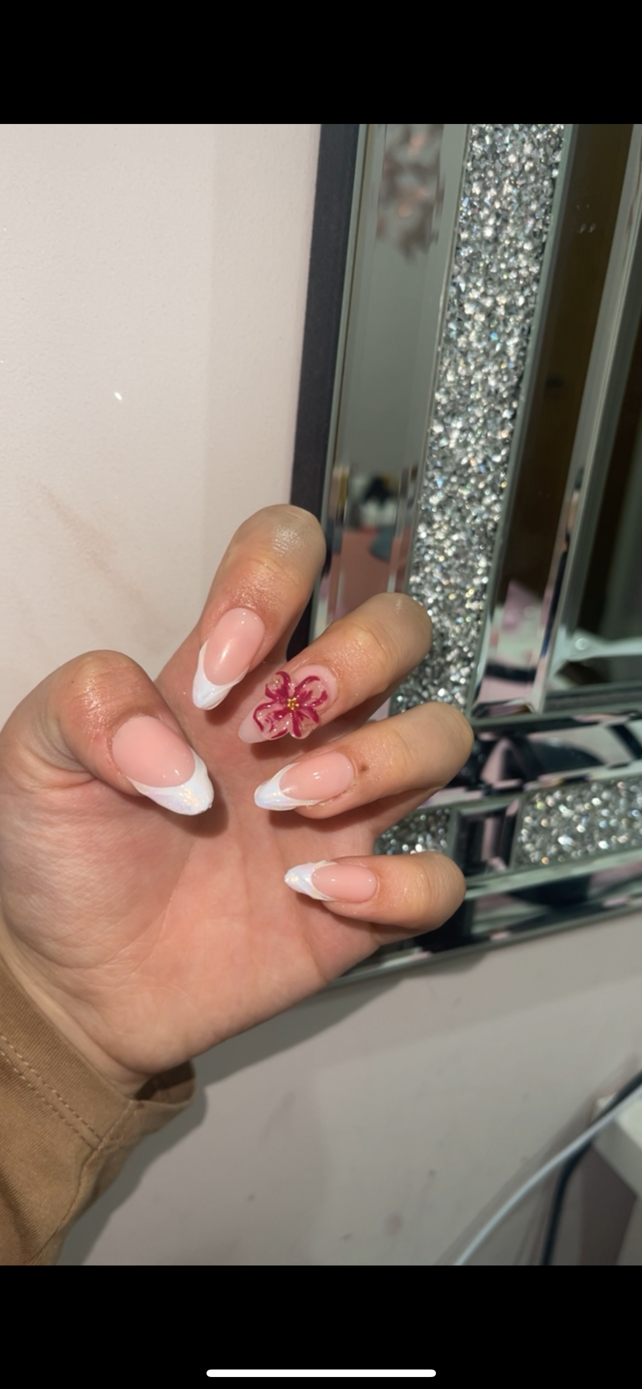 Chrome French & 3D gel/flower press ons